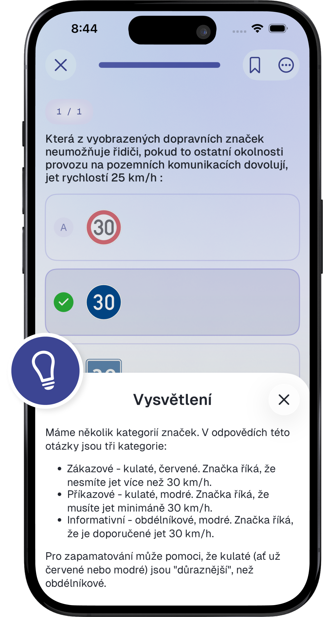 Vysvětlení odpovědi v aplikaci Testys